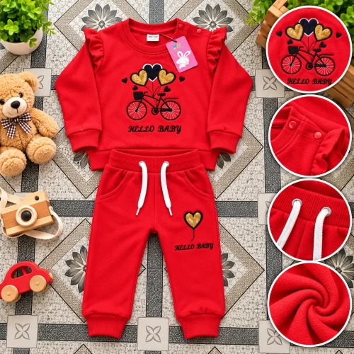 Red “Hello Baby” Tracksuit Flat Lay
